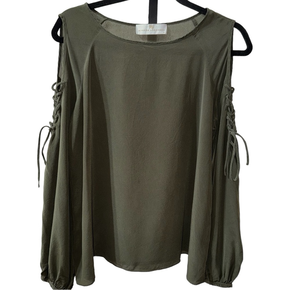 AMANDA UPRICHARD Gibson Long Braided Cut Out Sleeve Blouse Top Size S